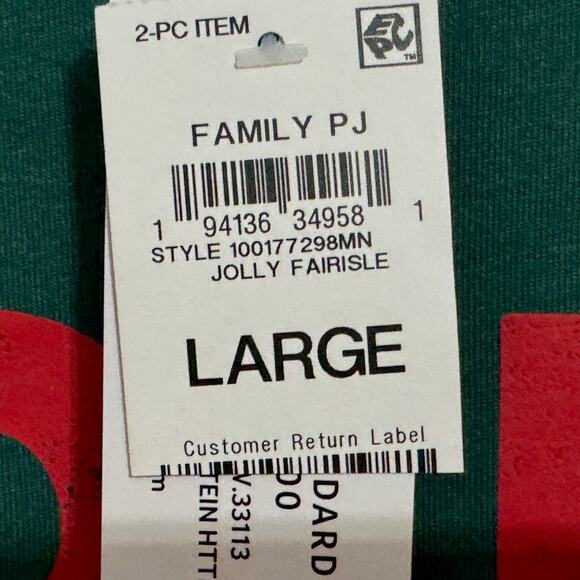 Macys Pajama Set Mens Large Green JOLLY Holiday Festive Lounge Comfy Cozy Sleep - Picture 5 of 9